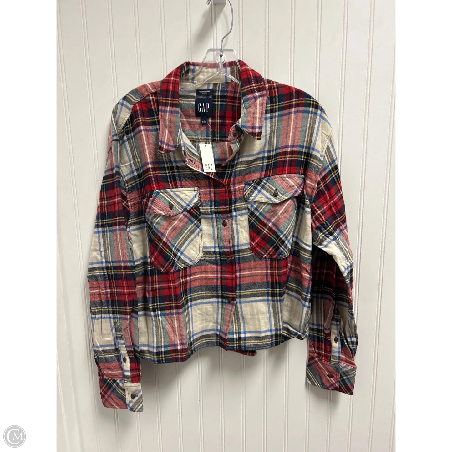Top Long Sleeve By Gap In Plaid Pattern, Size: L