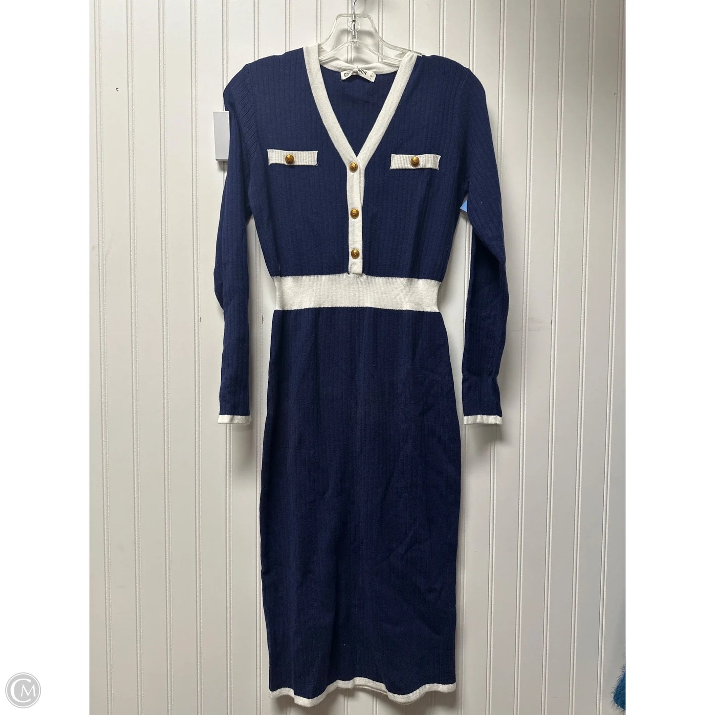 Dress Sweater By Grace Karin In Blue & White, Size: S
