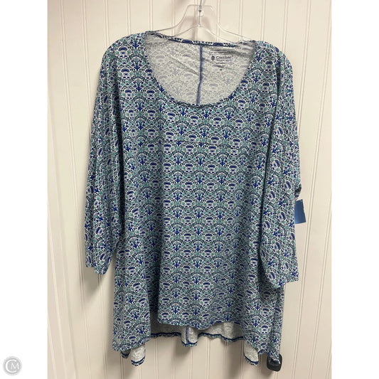 Top 3/4 Sleeve By Coolibar In Blue & White, Size: 2x
