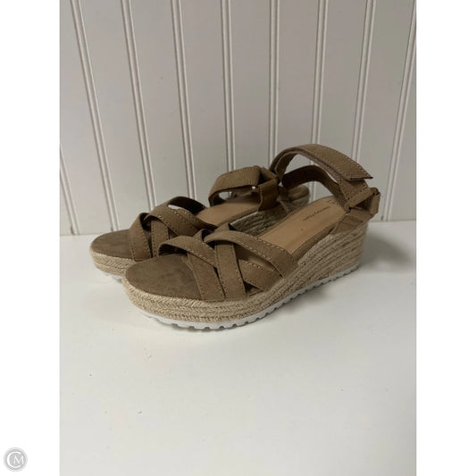 Sandals Heels Wedge By Time And Tru In Beige, Size: 6