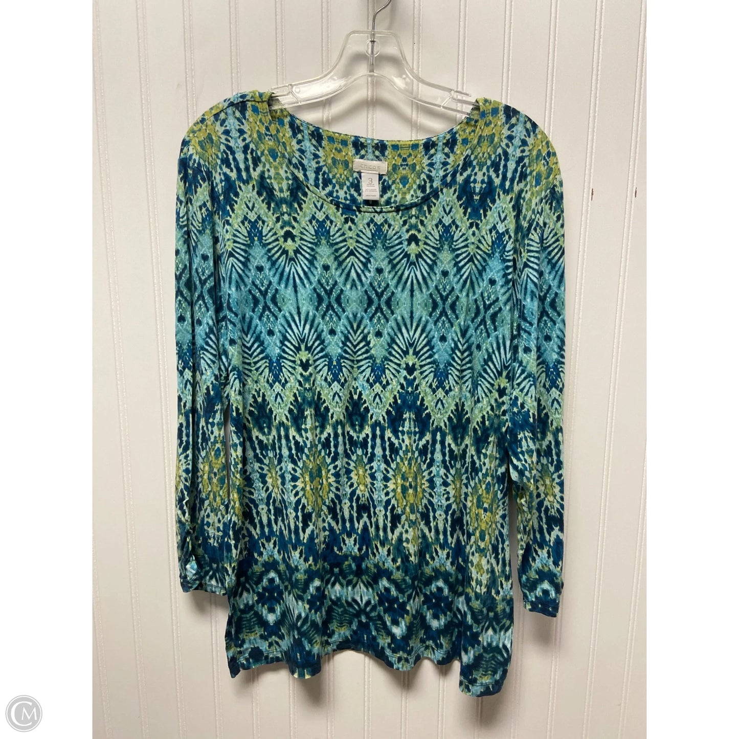 Top Long Sleeve By Chicos In Blue & Green, Size: Xl