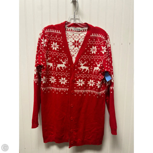 Sweater Cardigan By Clothes Mentor In Red & White, Size: M