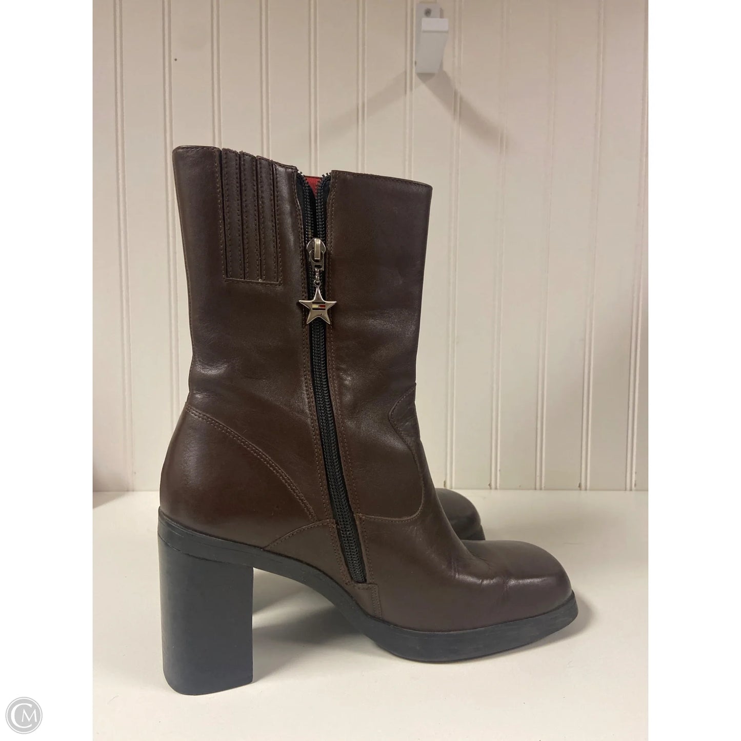 Boots Mid-calf Heels By Tommy Hilfiger In Brown, Size: 8.5