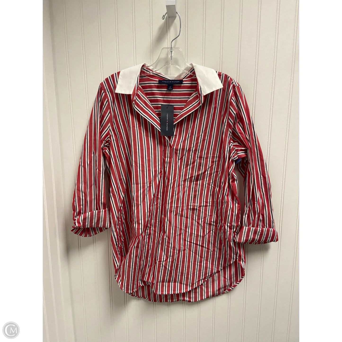 Top Long Sleeve By Tommy Hilfiger In Red & White, Size: S