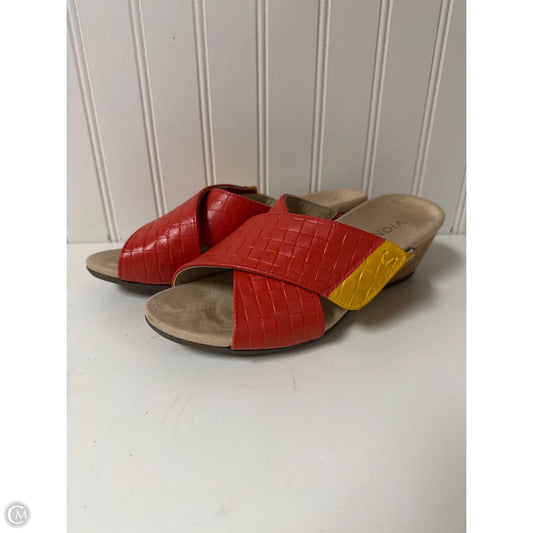 Sandals Heels Wedge By Vionic In Red & Yellow, Size: 6