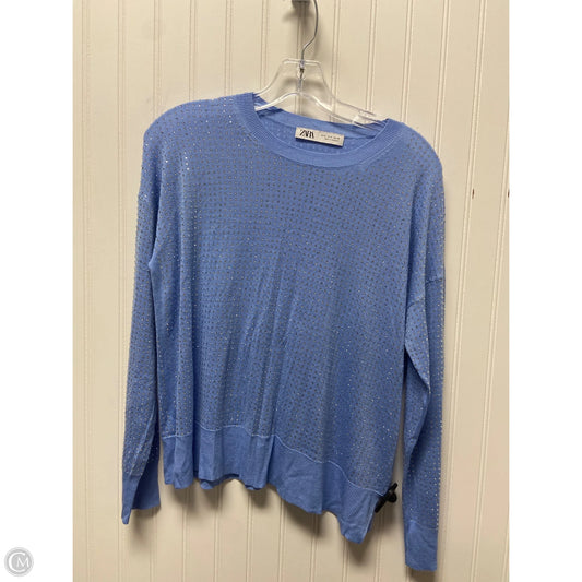 Top Long Sleeve By Zara In Blue & Silver, Size: S