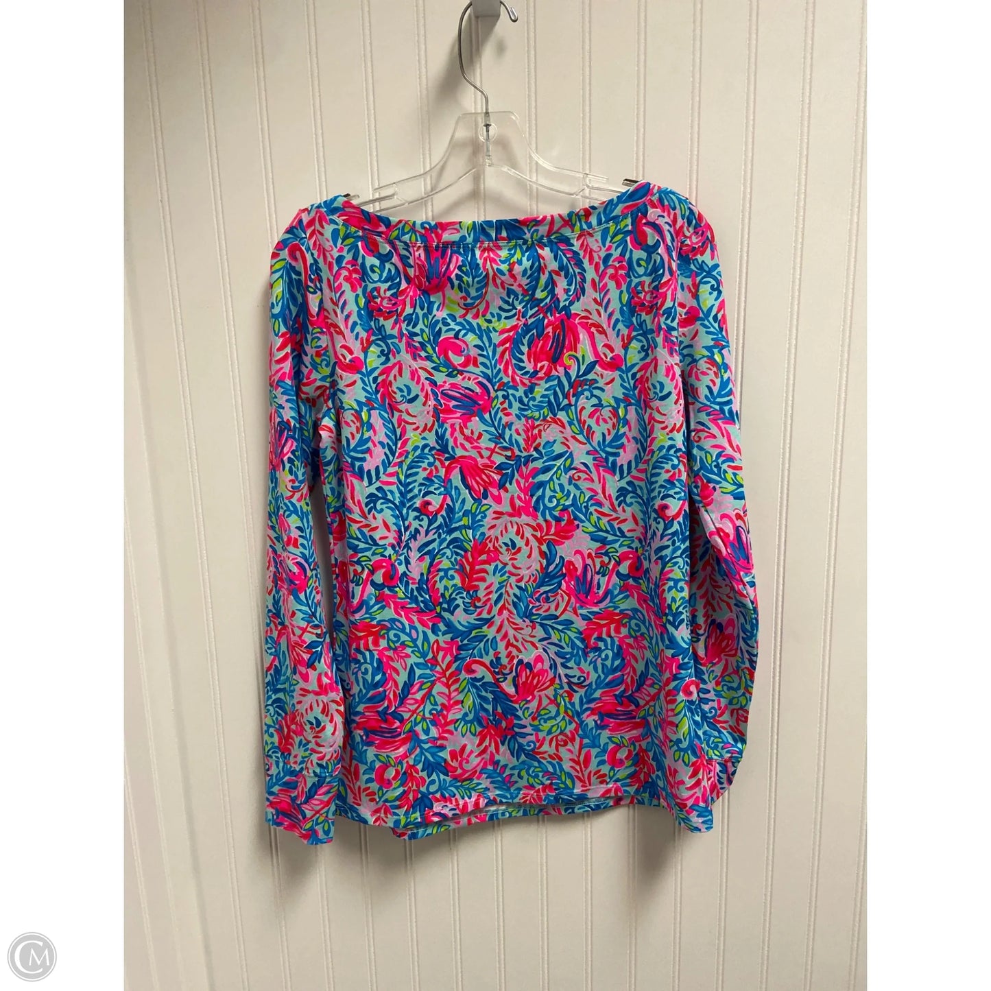 Top Long Sleeve Designer By Lilly Pulitzer In Blue & Pink, Size: M