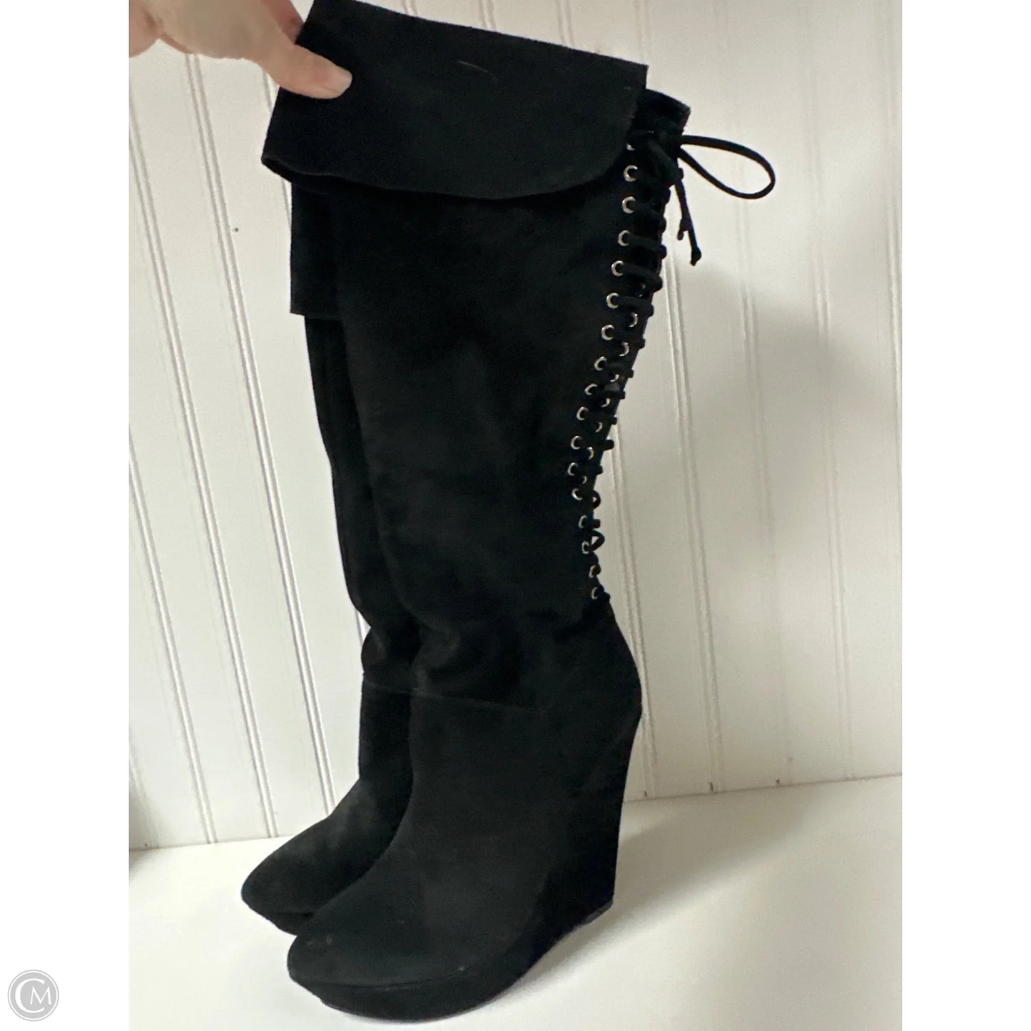 Boots Knee Heels By Clothes Mentor In Black, Size: 8