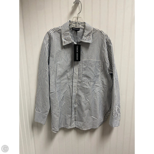 Top Long Sleeve By Modern Works In Blue & White, Size: S
