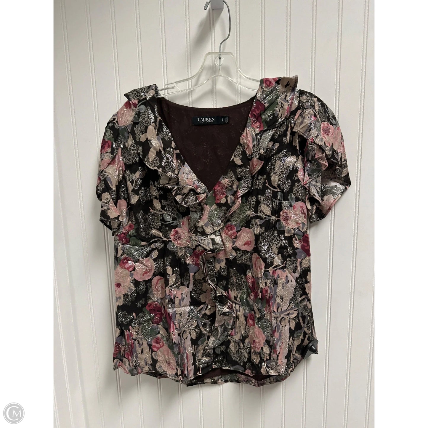 Top Short Sleeve By Lauren By Ralph Lauren In Floral Print, Size: L