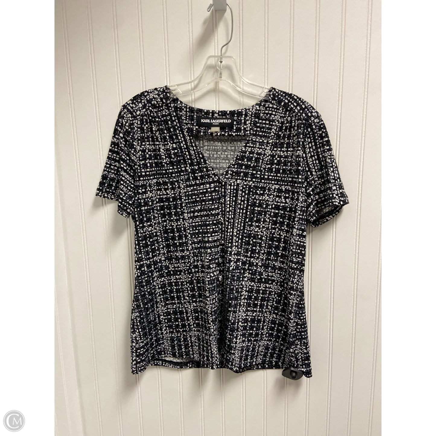 Top Short Sleeve Designer By Karl Lagerfeld In Black & White, Size: S