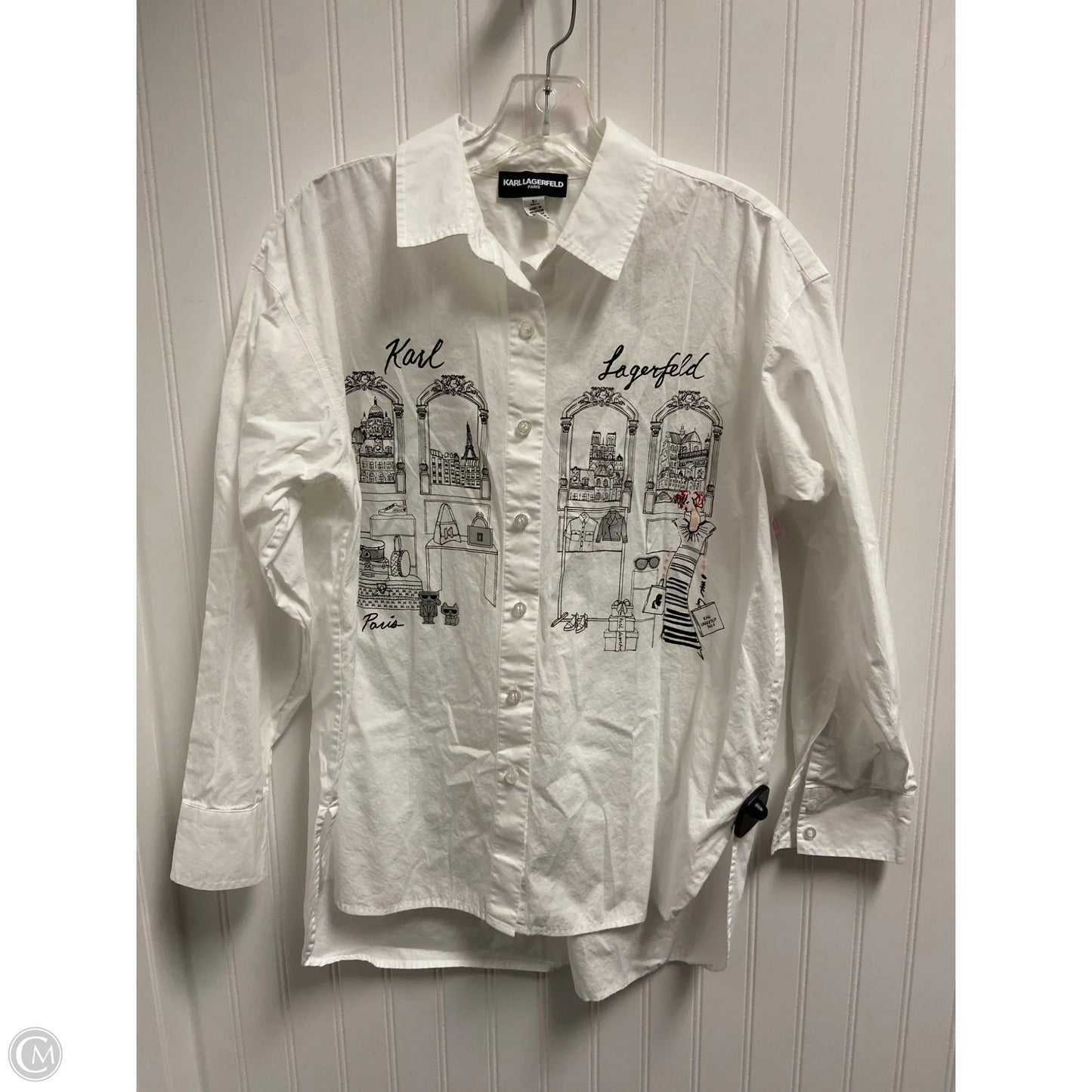 Top Long Sleeve Designer By Karl Lagerfeld In White, Size: S