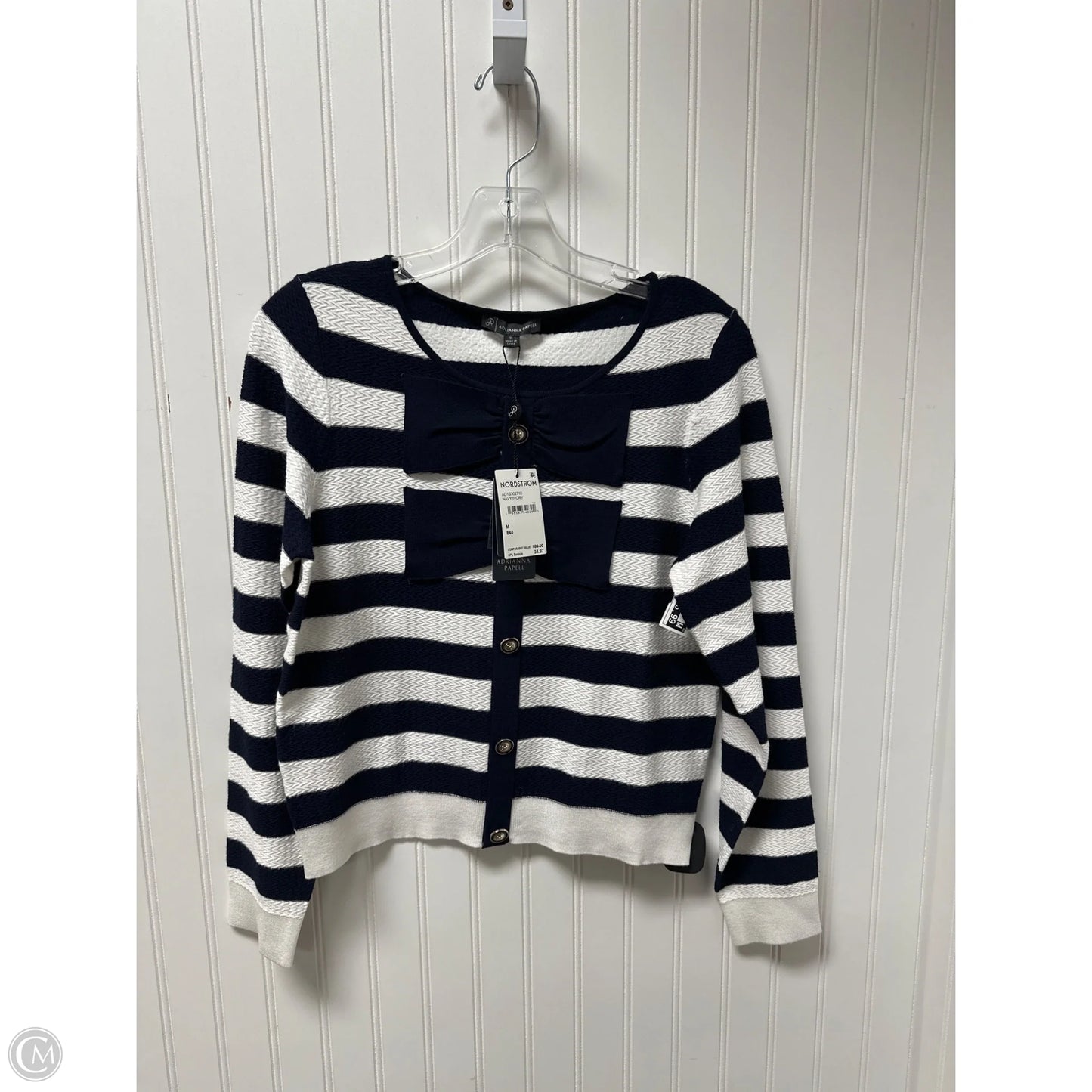 Top Long Sleeve By Adrianna Papell In Blue & White, Size: M