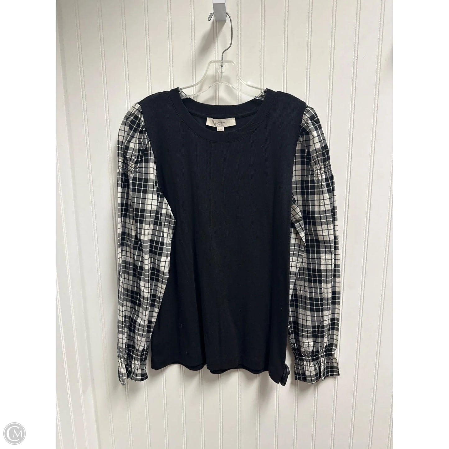 Top Long Sleeve By Loft In Black & White, Size: L