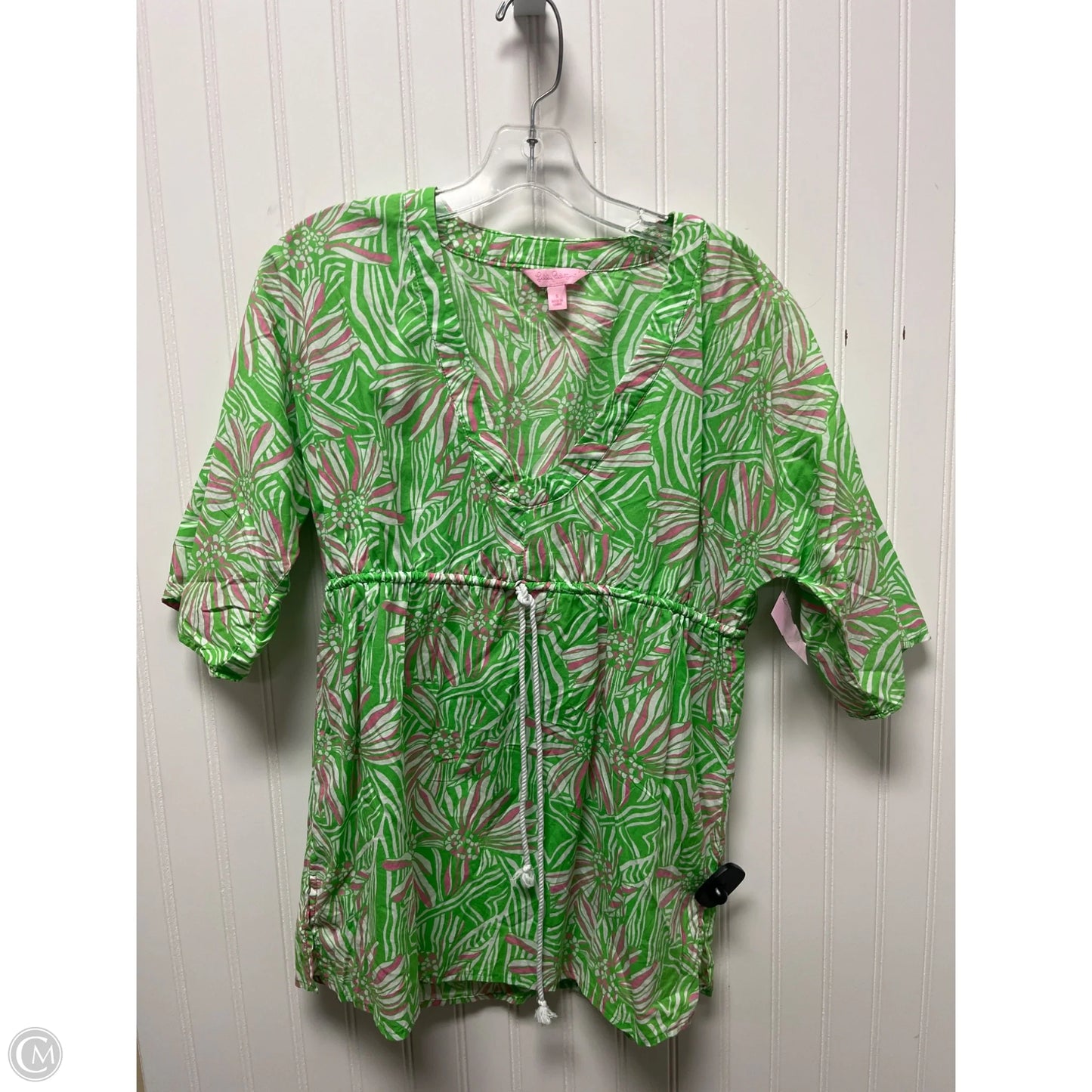 Top 3/4 Sleeve Designer By Lilly Pulitzer In Green & Pink, Size: S