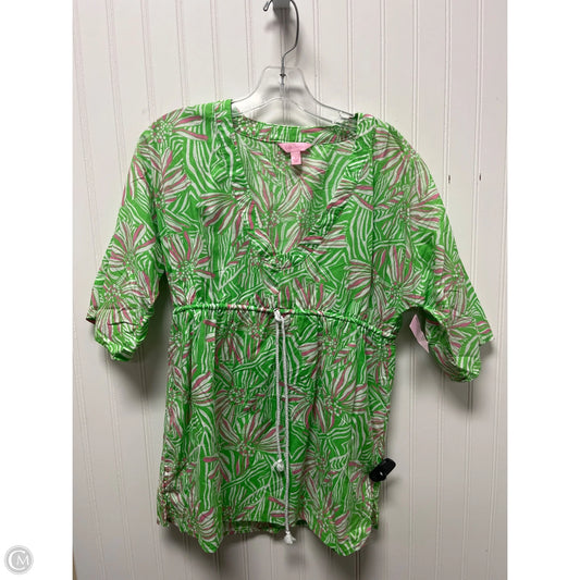 Top 3/4 Sleeve Designer By Lilly Pulitzer In Green & Pink, Size: S