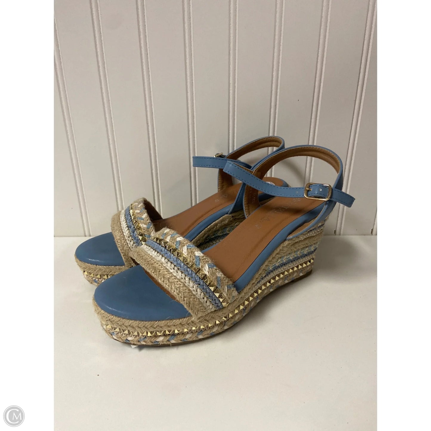 Sandals Heels Wedge By Spring Step In Blue, Size: 9.5