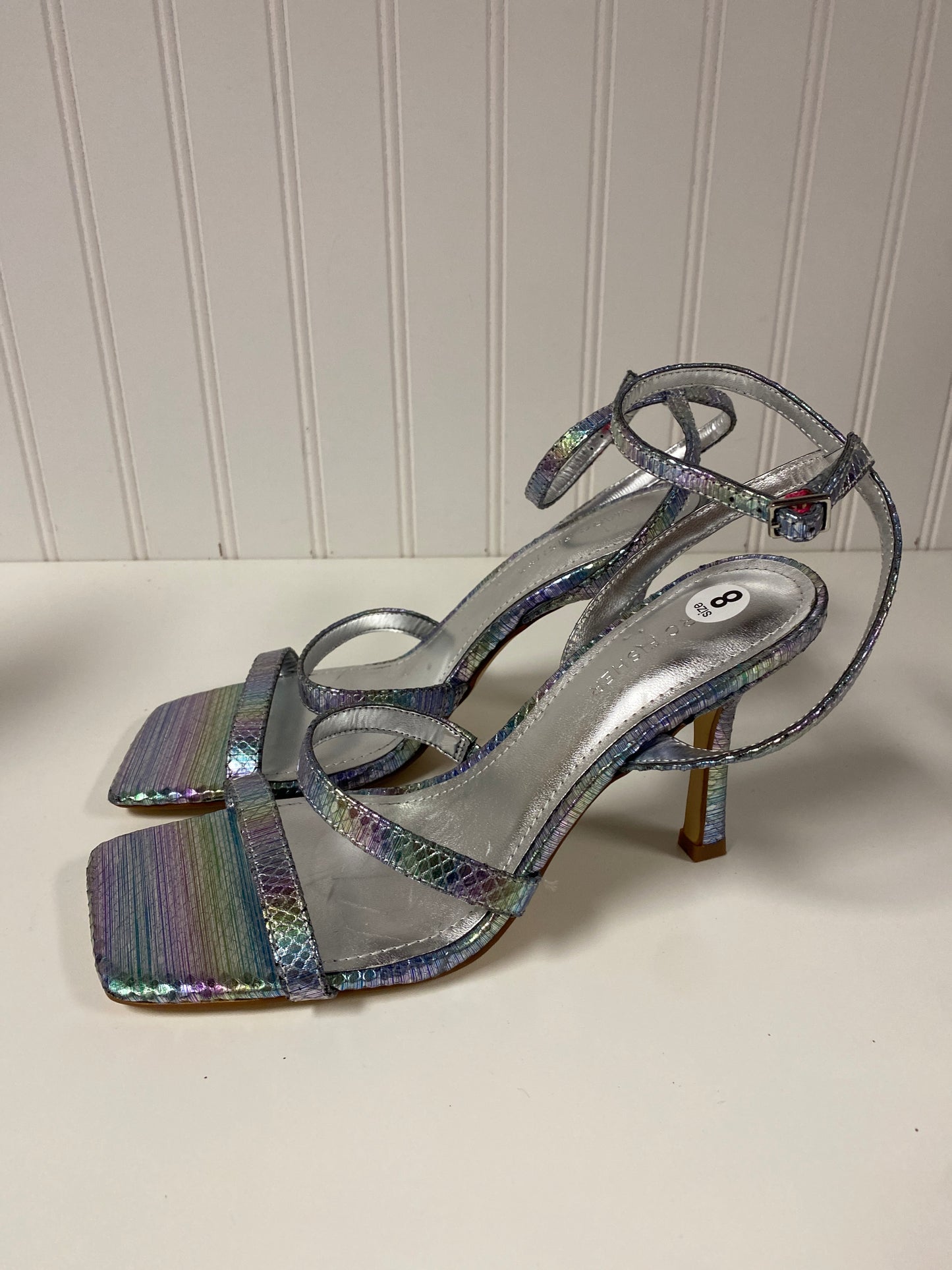 Sandals Heels Stiletto By Marc Fisher In Silver, Size: 8