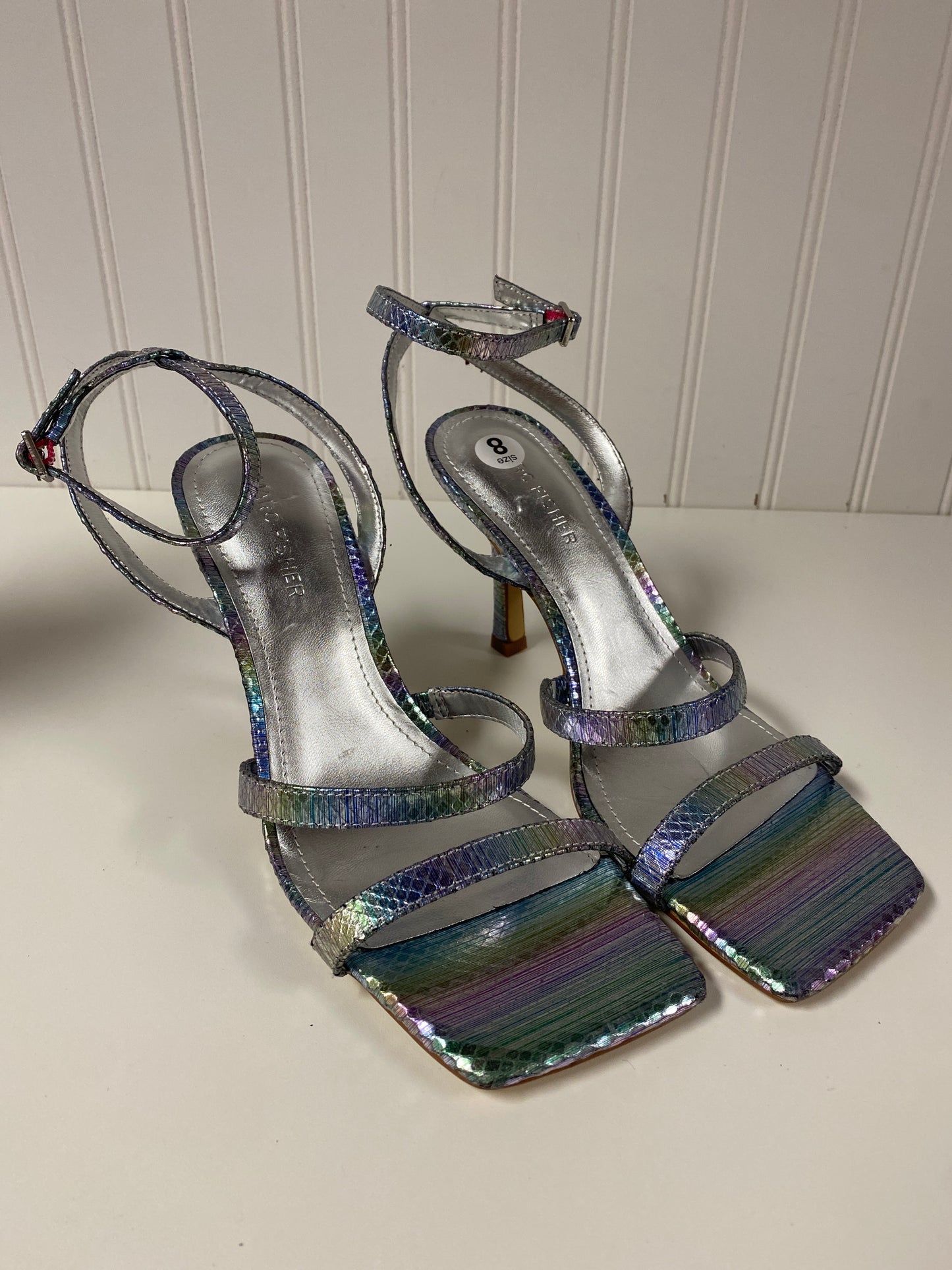 Sandals Heels Stiletto By Marc Fisher In Silver, Size: 8