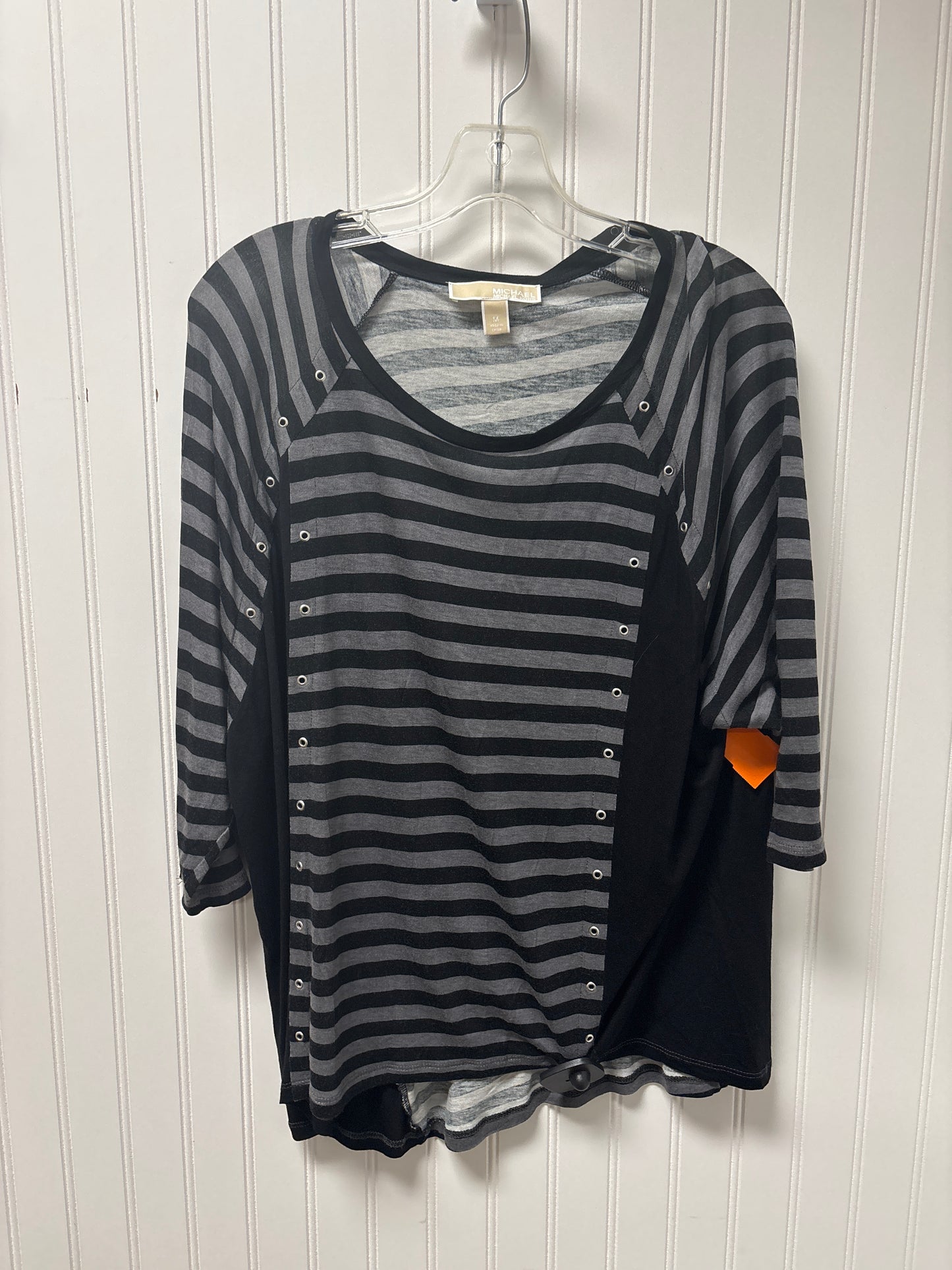 Top 3/4 Sleeve By Michael By Michael Kors In Black & Grey, Size: M