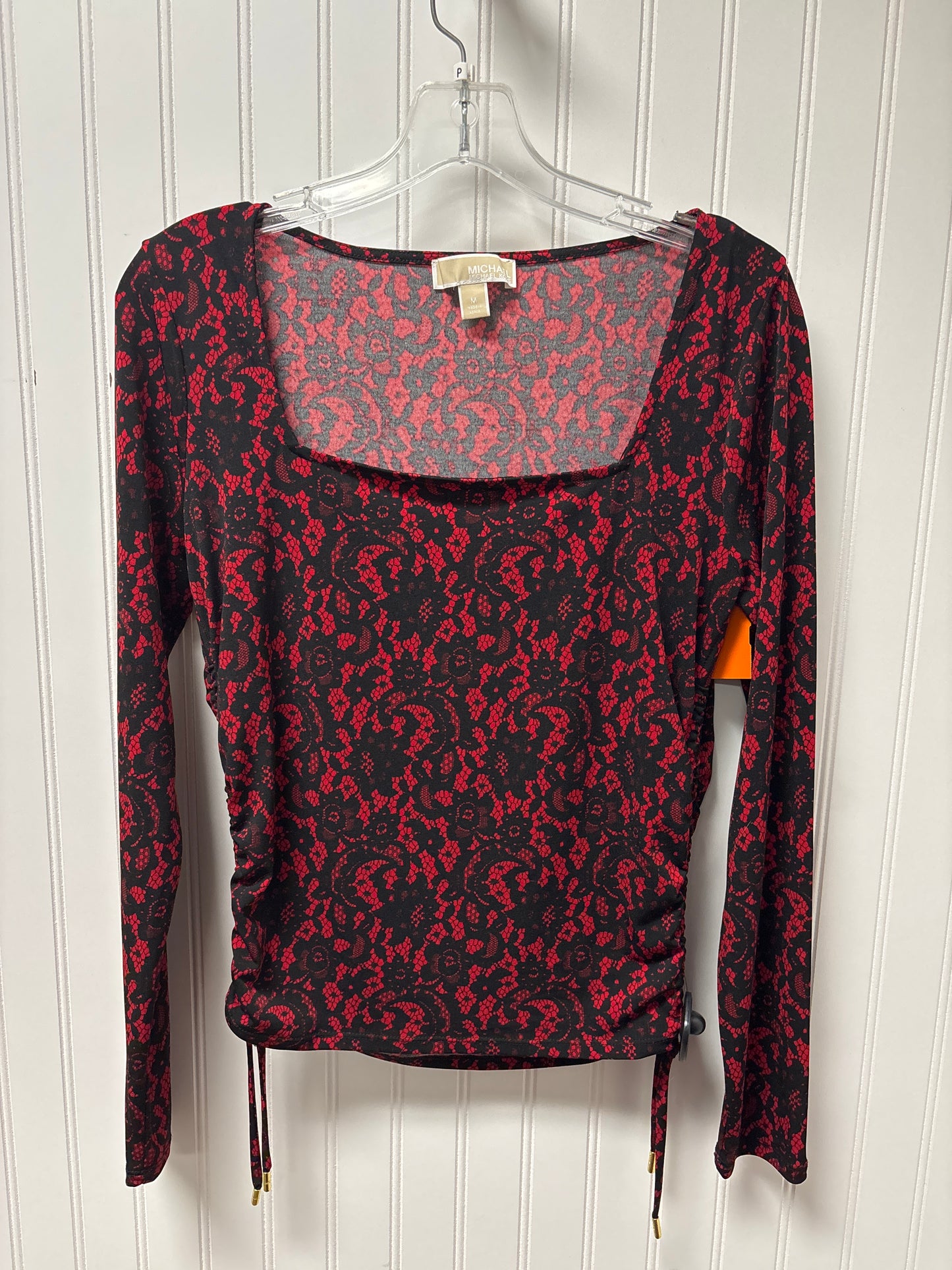 Top Long Sleeve By Michael By Michael Kors In Black & Red, Size: M