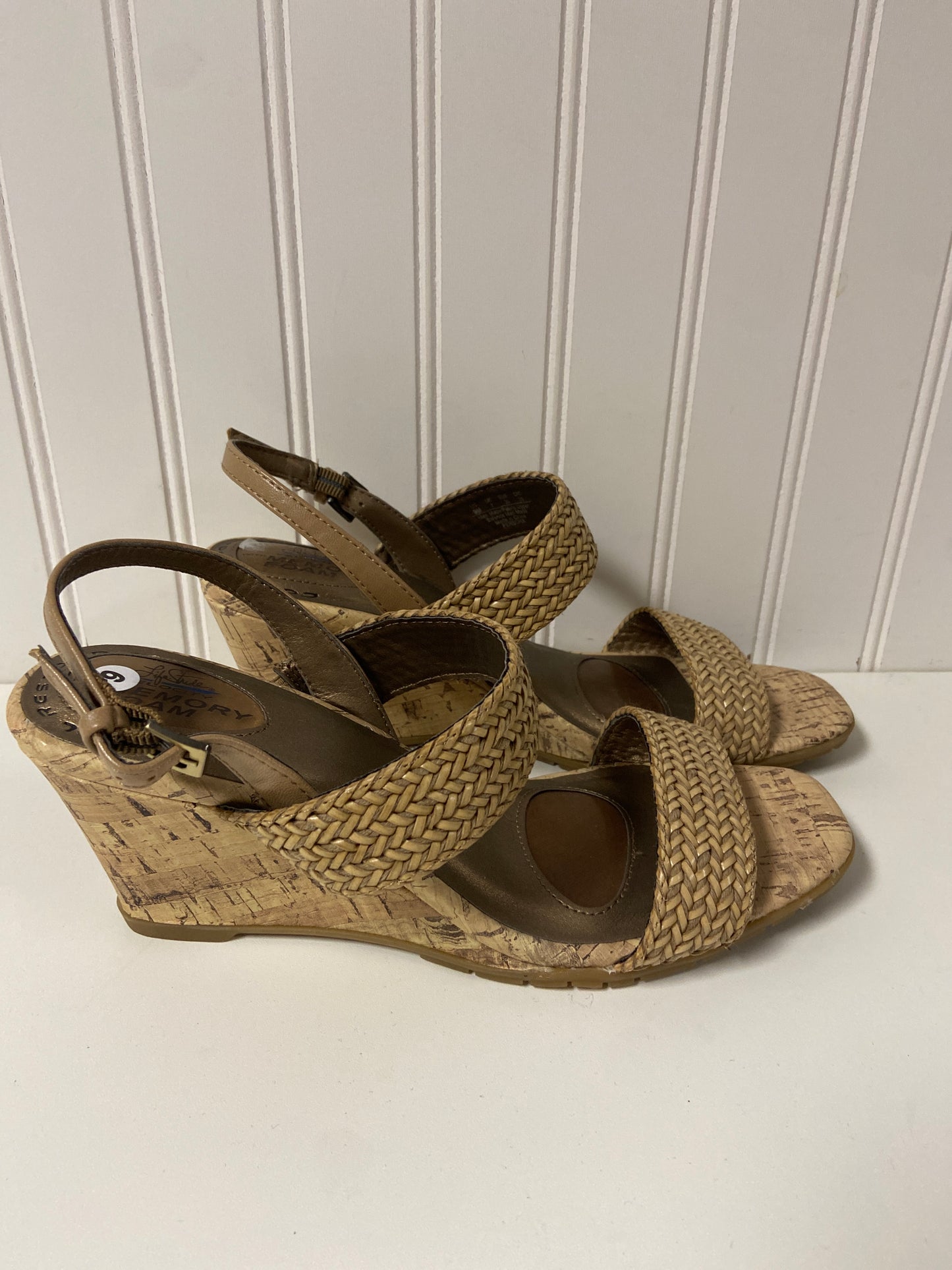 Sandals Heels Wedge By Life Stride In Tan, Size: 9