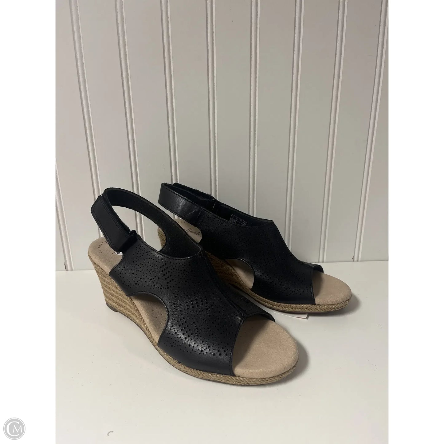 Sandals Heels Wedge By Clarks In Black, Size: 7.5