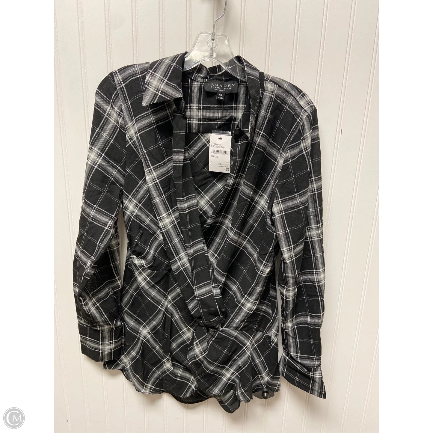 Top Long Sleeve By Laundry In Black & White, Size: L