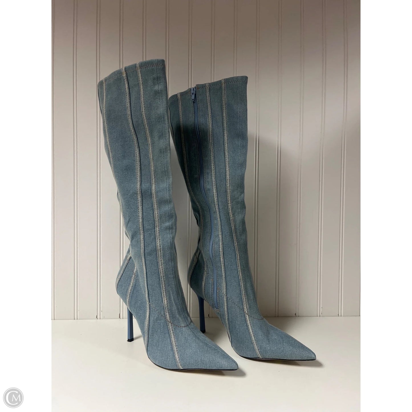 Boots Mid-calf Heels By Aldo In Blue Denim, Size: 9