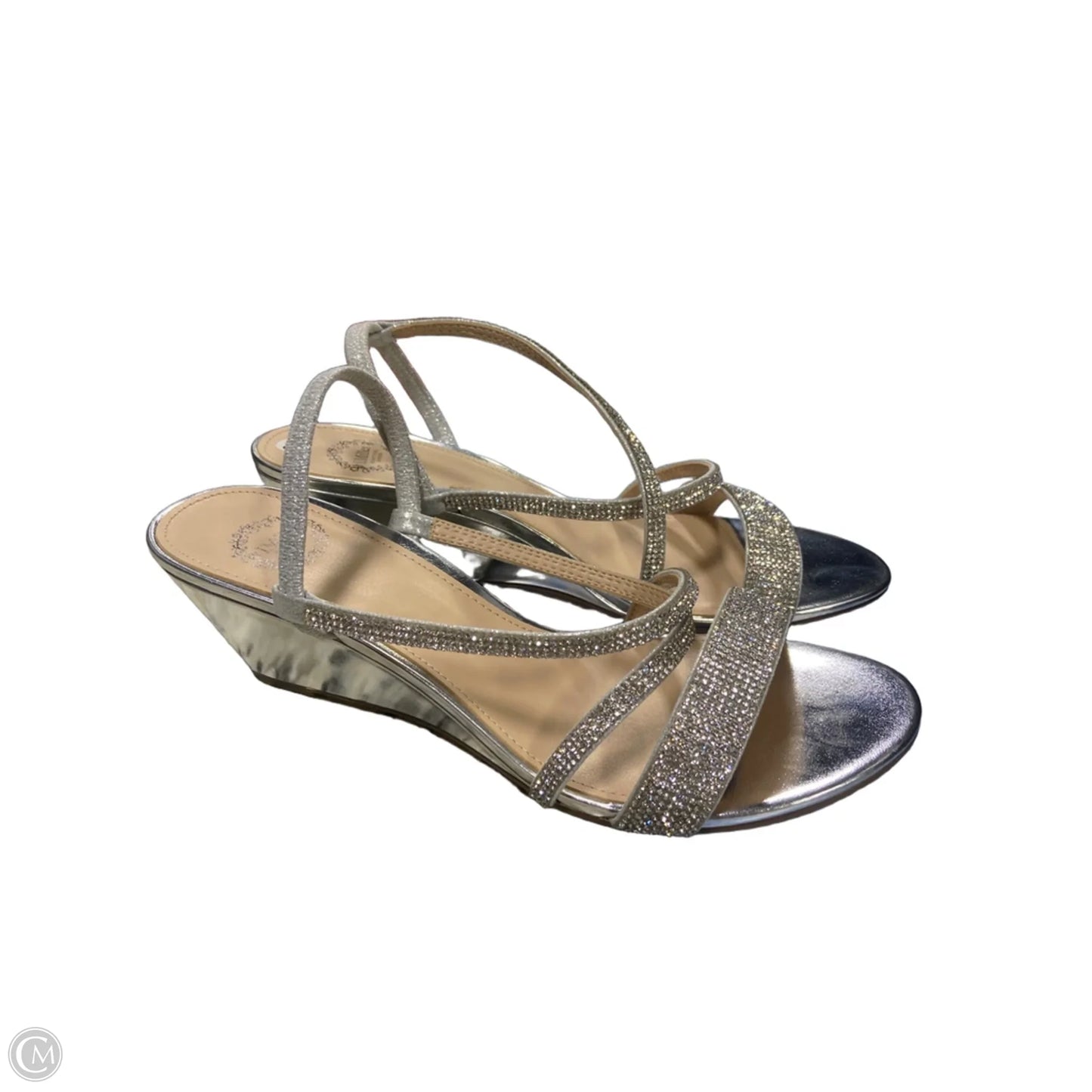 Sandals Heels Wedge By Clothes Mentor In Silver, Size: 8.5