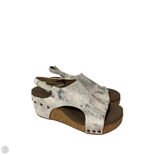 Sandals Heels Wedge By Corkys In Silver, Size: 10