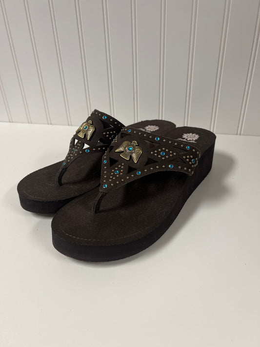 Brown Sandals Flip Flops Yellow Box, Size 10