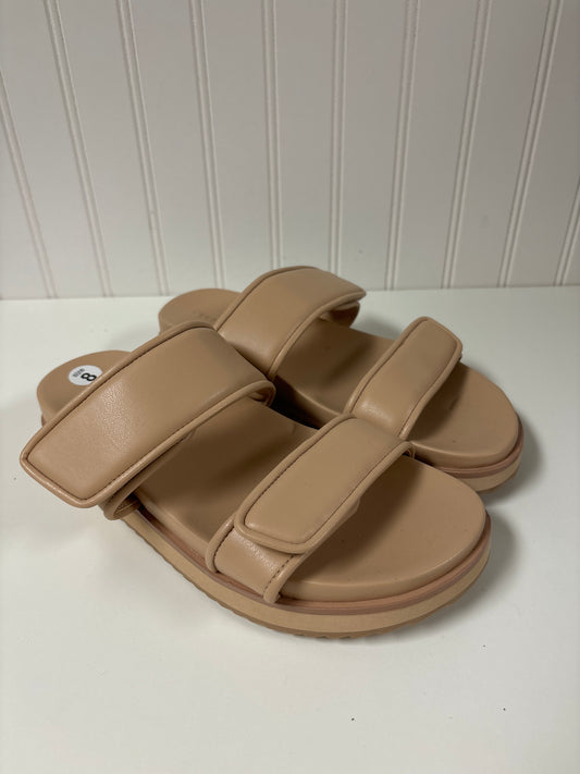 Tan Sandals Flats Open Edit, Size 8