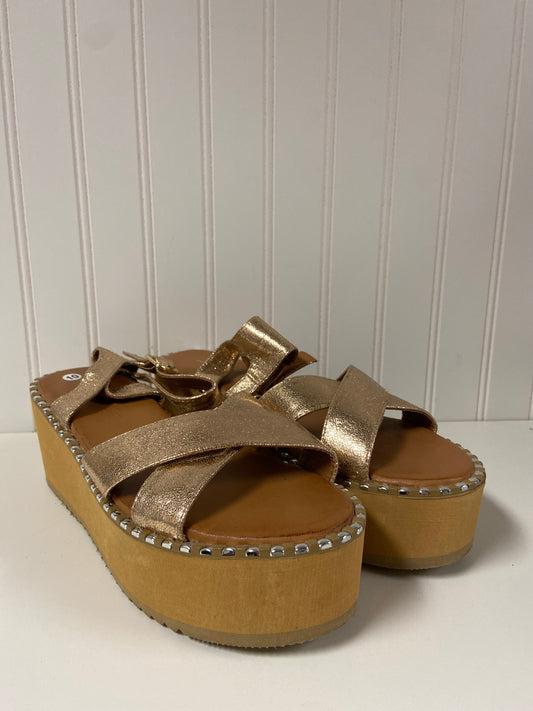 Rose Gold Sandals Heels Platform Bakers Shoes, Size 10