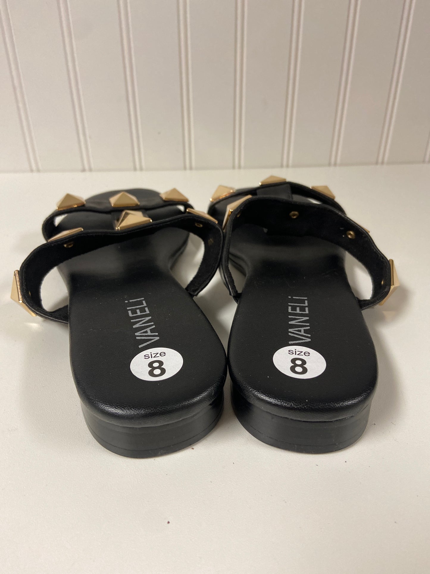 Black & Gold Sandals Flats Vaneli, Size 8