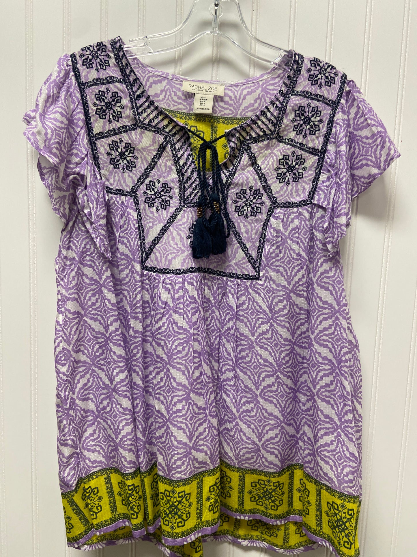 Purple & White Top Short Sleeve Rachel Zoe, Size S