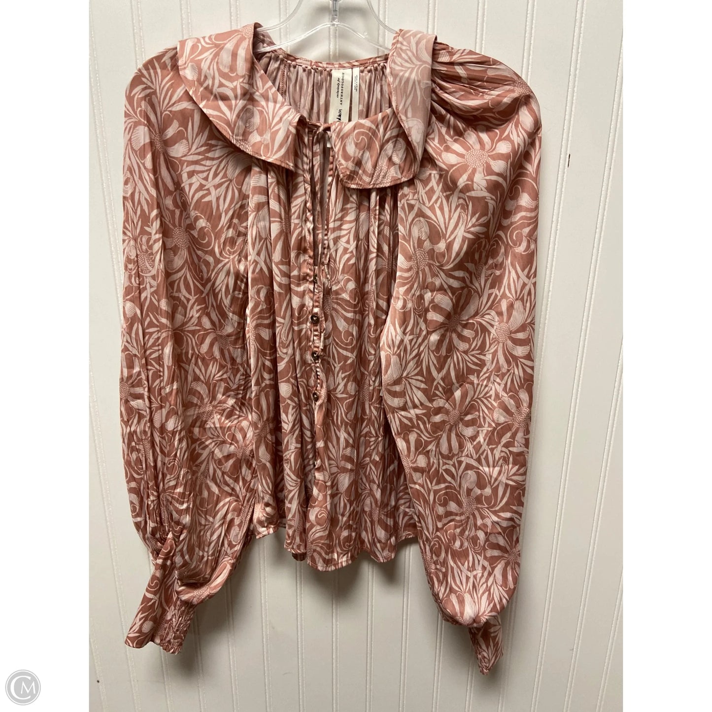 Top Long Sleeve By Anthropologie In Pink & White, Size: S