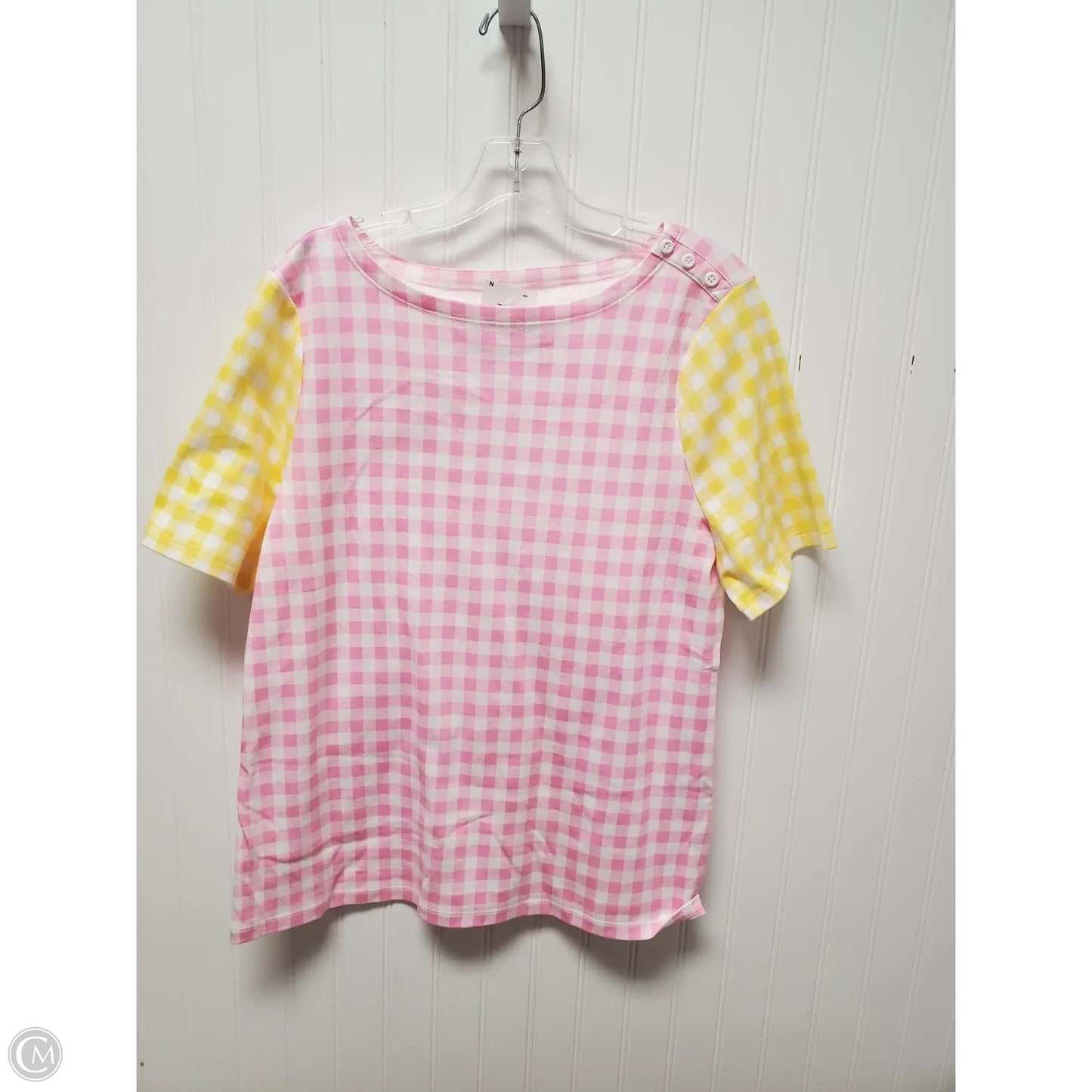 Top Short Sleeve By Charter Club In Checkered Pattern, Size: L