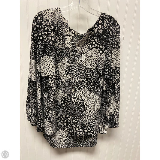 Top Long Sleeve By Tahari By Arthur Levine In Black & White, Size: 1x