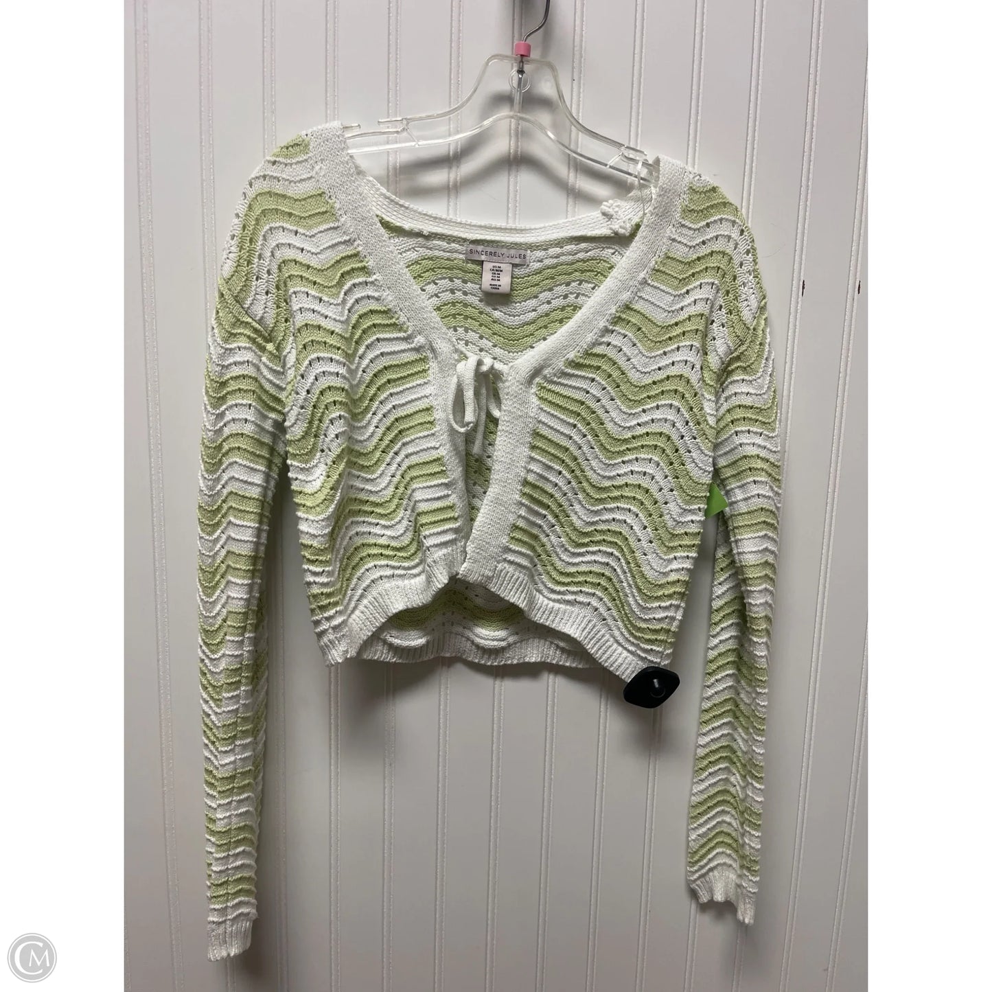 Cardigan By Clothes Mentor In Green & White, Size: M