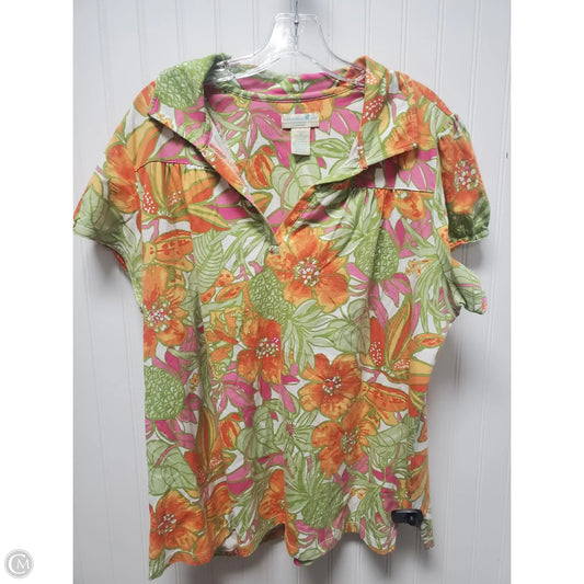 Top Short Sleeve By Caribbean Joe In Tropical Print, Size: 2x