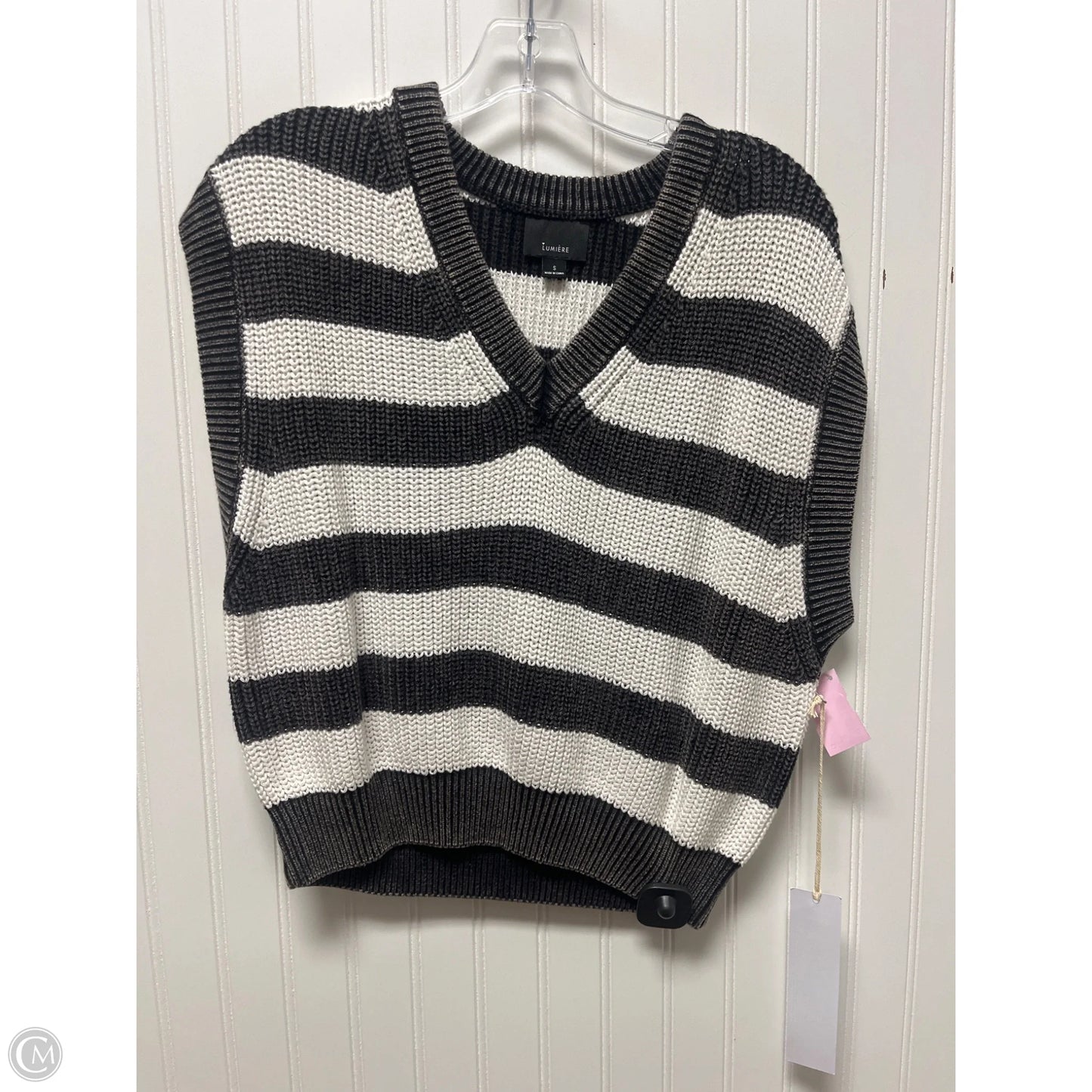 Vest Sweater By Lumiere In Black & White, Size: S