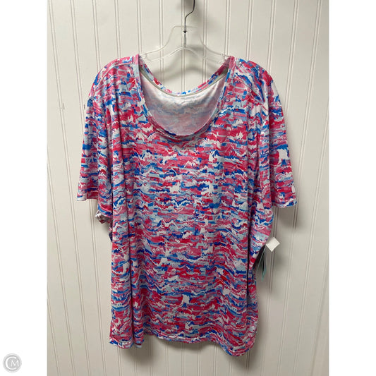 Athletic Top Short Sleeve By Reel Legends In Pink & White, Size: 4x