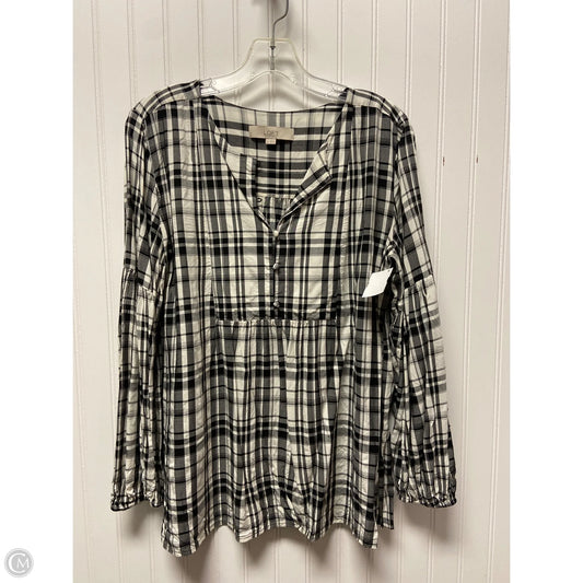 Top Long Sleeve By Loft In Checkered Pattern, Size: M