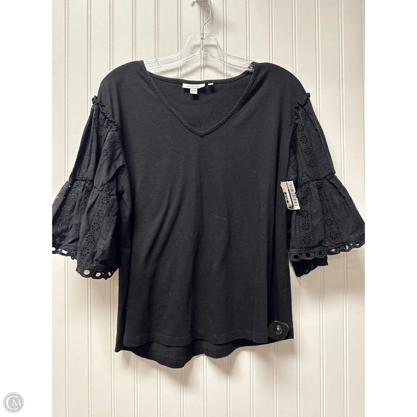 Top Short Sleeve By Chicos In Black, Size: L