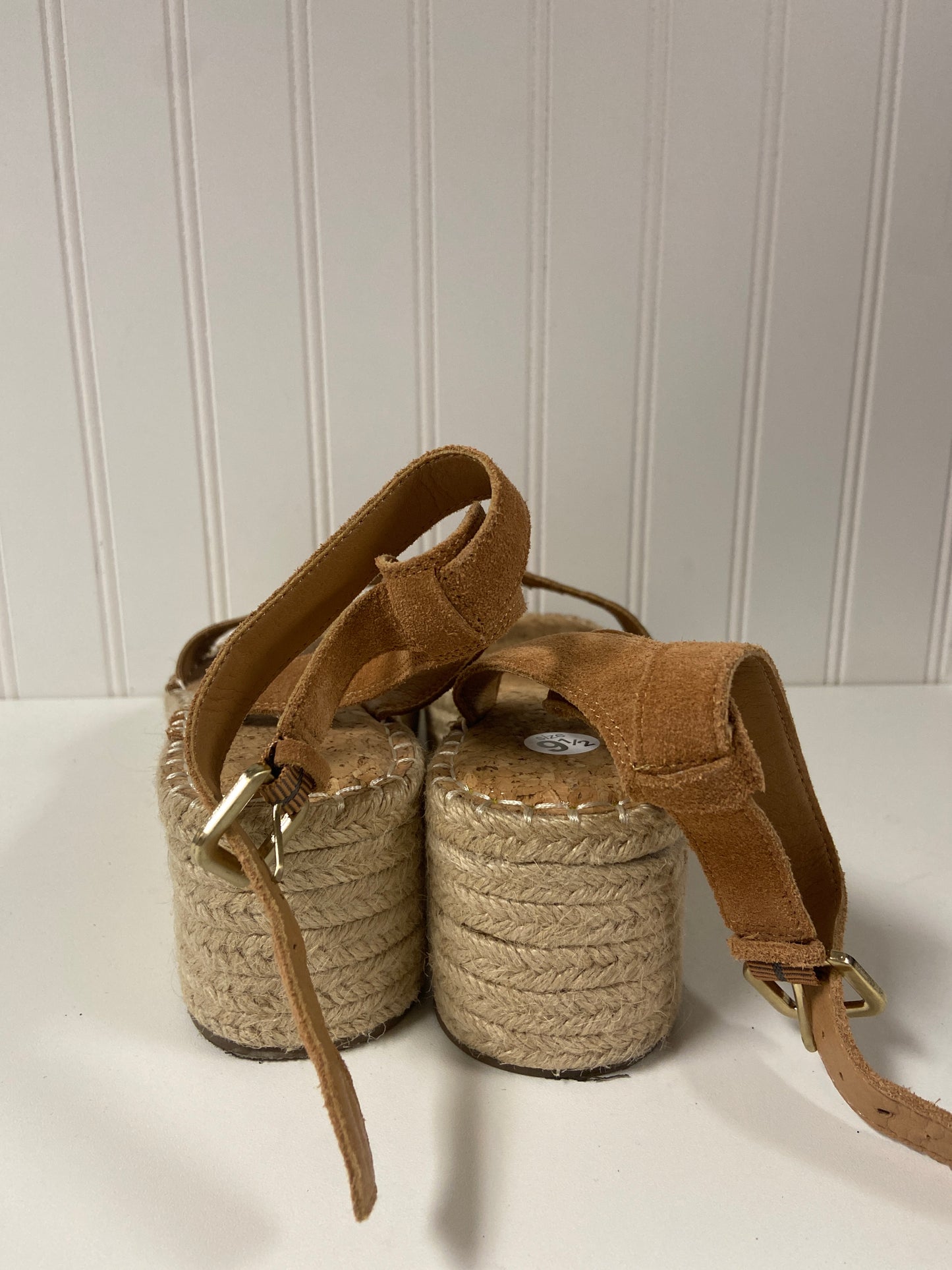 Tan Sandals Heels Wedge Crown Vintage, Size 9.5