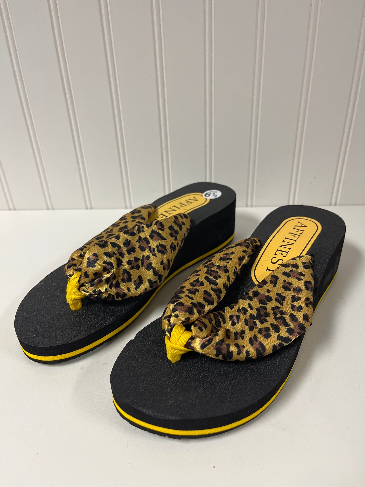 Black & Yellow Sandals Heels Wedge Clothes Mentor, Size 6.5