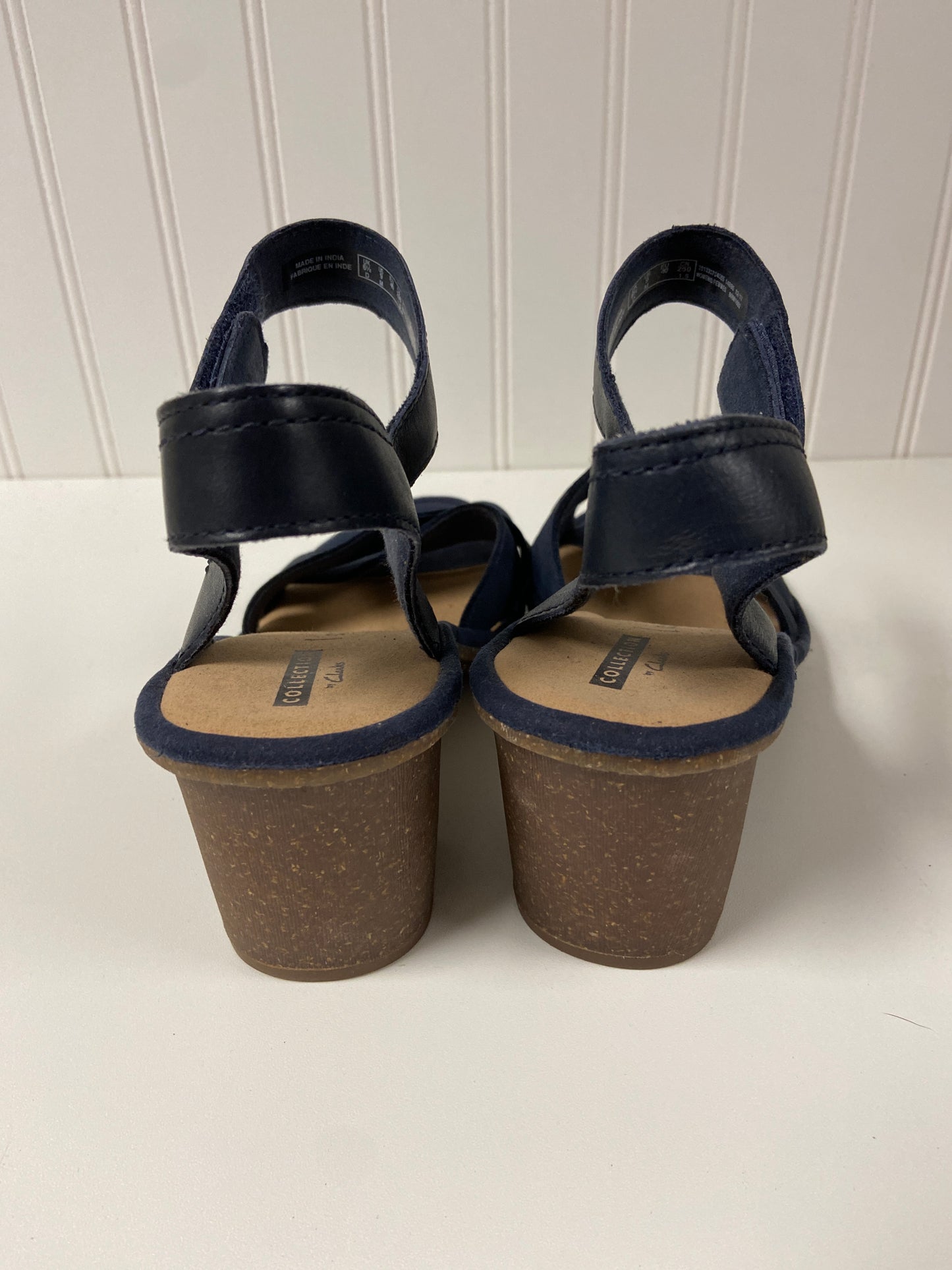 Navy Sandals Heels Block Clarks, Size 9