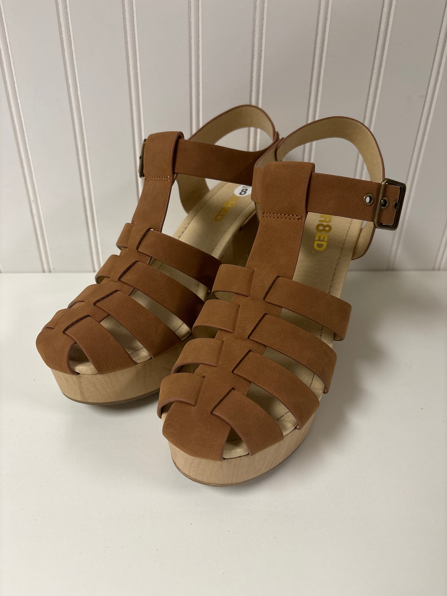 Sandals Heels Block By Clothes Mentor In Brown & Tan, Size: 8