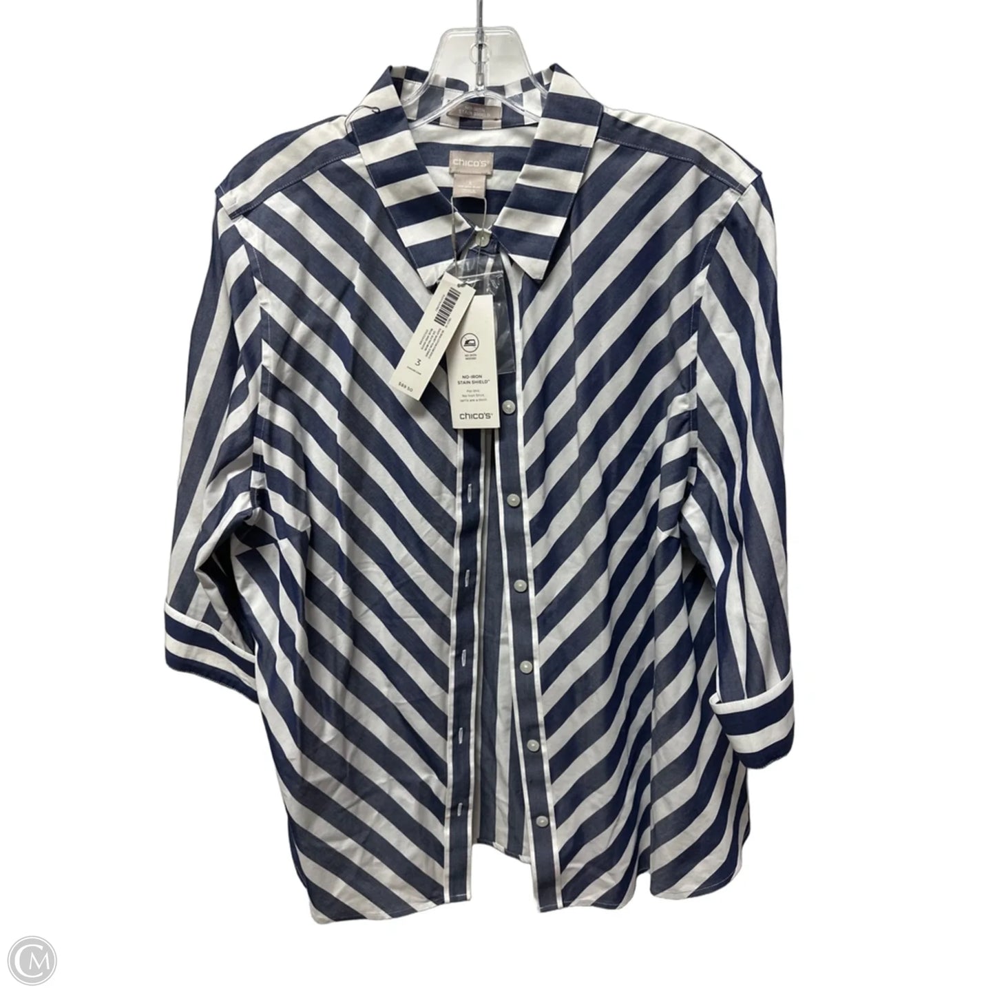 Top Short Sleeve By Chicos In Striped Pattern, Size: Xl